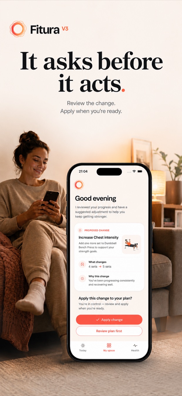 Fitura review-before-apply interface for an AI-proposed plan change